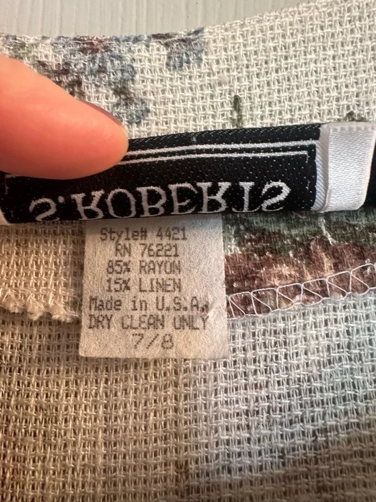 Vintage Linen Blend Cream Floral Midi Dress with Buttons - Picture 10 of 10